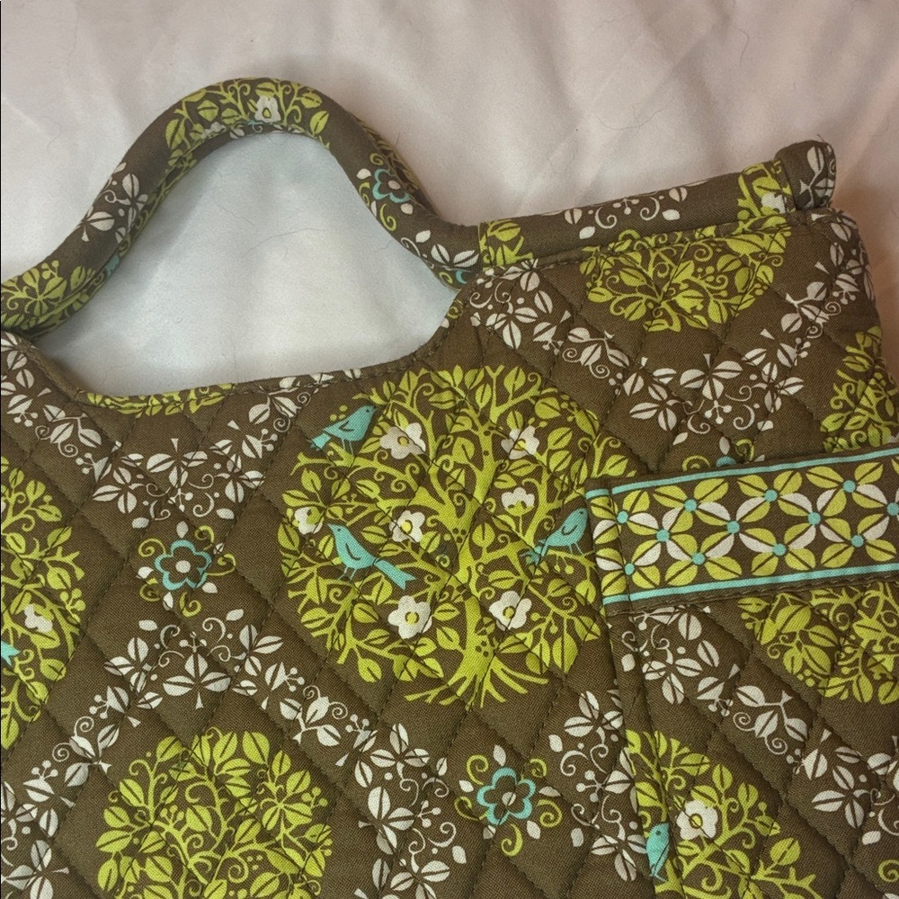 Vera Bradley Short Handle Bag Brown and Olive Green Zip Close EUC - Picture 5 of 15